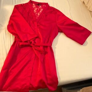 Red silk and lace robe.